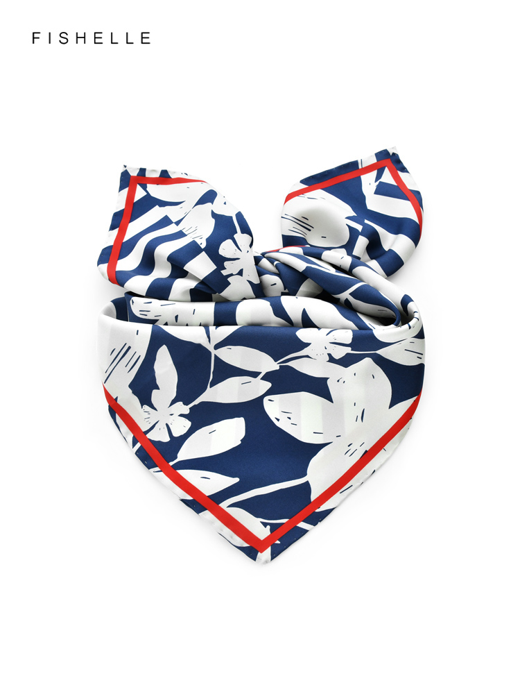 Silk Tie Striped - Blue white striped flower printed natural