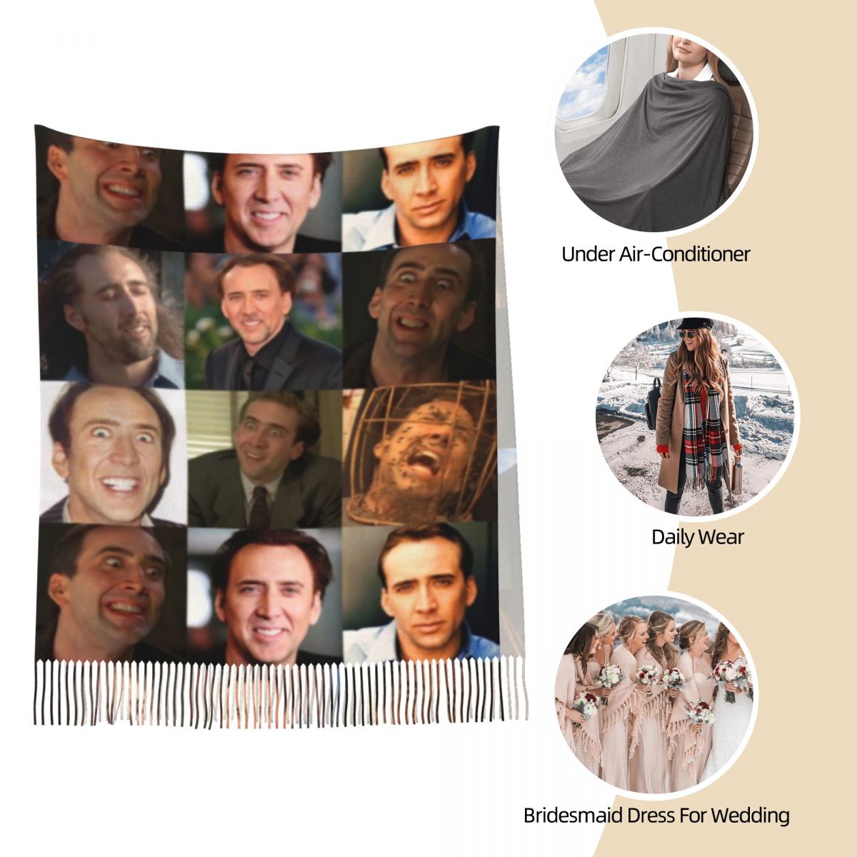 Nicolas Cage Funny Face Meme S - Pashmina Wrap Large recensie en prijs